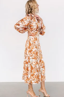 Clarissa Faux Wrap Midi Dress | Copper + Ivory