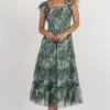Clementine Tulle Midi Dress | Dusty Green Print