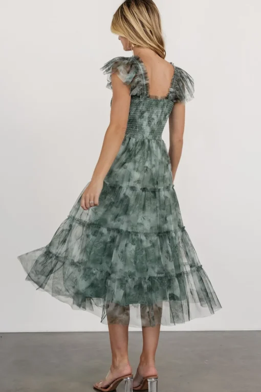 Clementine Tulle Midi Dress | Dusty Green Print