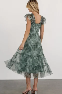 Clementine Tulle Midi Dress | Dusty Green Print
