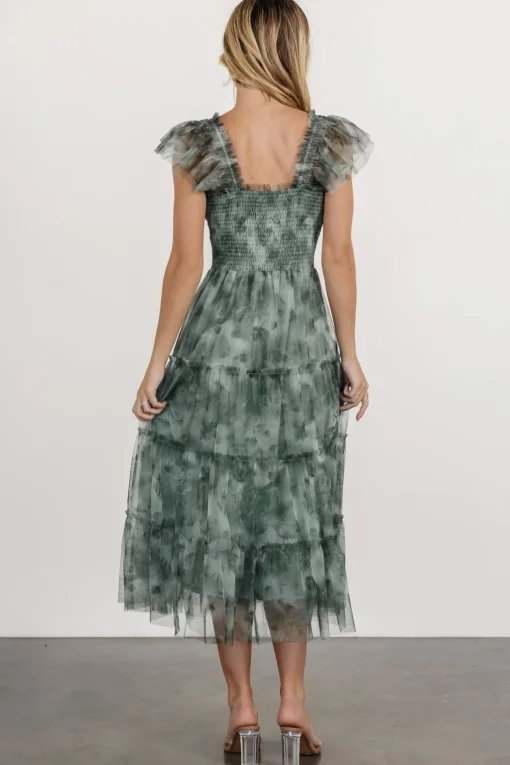 Clementine Tulle Midi Dress | Dusty Green Print