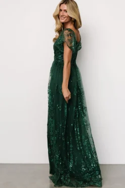 Corinne Shimmer Maxi Gown | Emerald