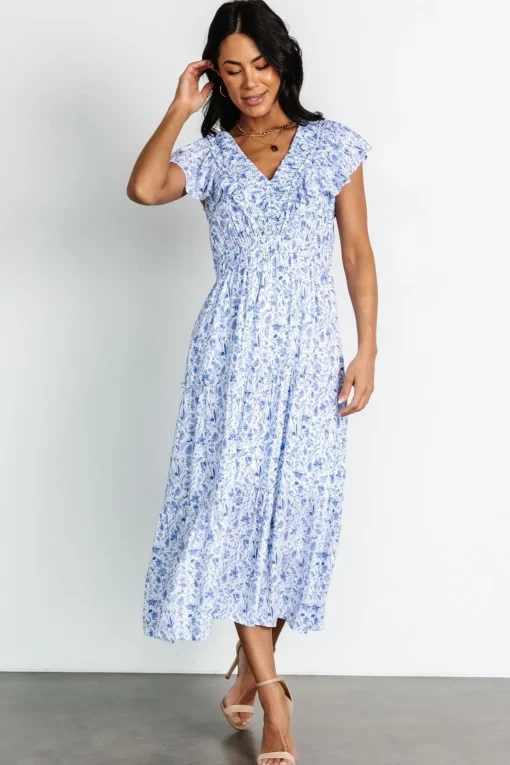 Crete Midi Dress | Blue + White
