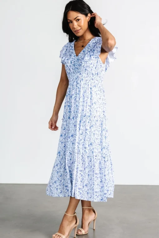 Crete Midi Dress | Blue + White