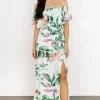 Daphne Off Shoulder Maxi Dress | White + Green Multi Floral