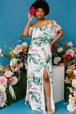 Daphne Off Shoulder Maxi Dress | White + Green Multi Floral