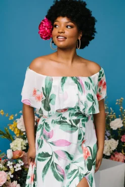 Daphne Off Shoulder Maxi Dress | White + Green Multi Floral