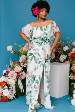Daphne Off Shoulder Maxi Dress | White + Green Multi Floral