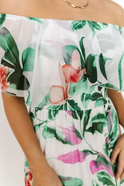 Daphne Off Shoulder Maxi Dress | White + Green Multi Floral