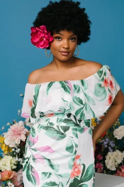 Daphne Off Shoulder Maxi Dress | White + Green Multi Floral