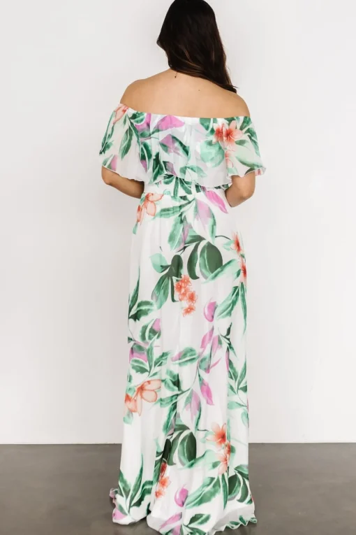 Daphne Off Shoulder Maxi Dress | White + Green Multi Floral