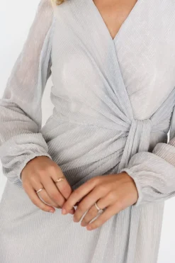 Devlyn Pleated Dress | Silver Shimmer