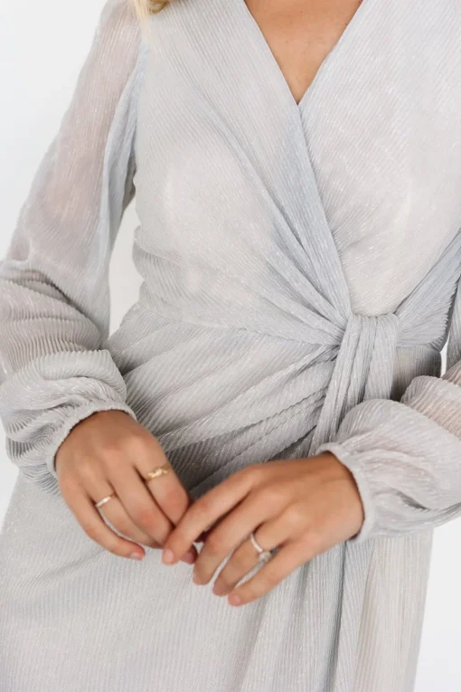 Devlyn Pleated Dress | Silver Shimmer