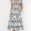 Dominique Midi Dress | White + Cobalt
