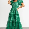 Doria Tulle Floral Maxi Dress | Green