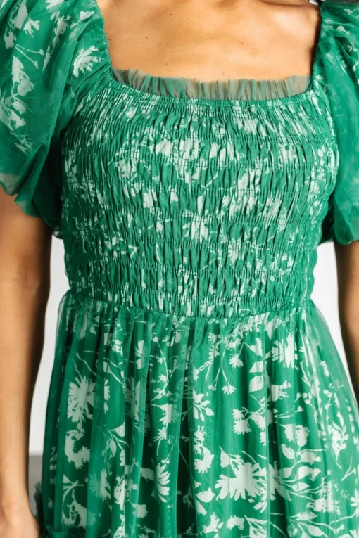 Doria Tulle Floral Maxi Dress | Green