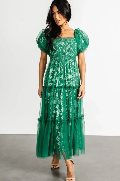 Doria Tulle Floral Maxi Dress | Green