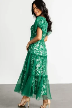 Doria Tulle Floral Maxi Dress | Green