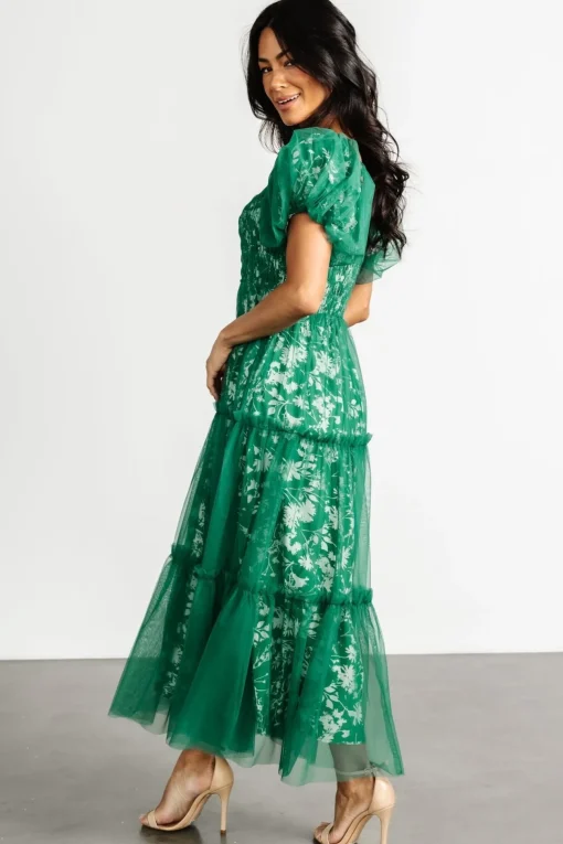 Doria Tulle Floral Maxi Dress | Green