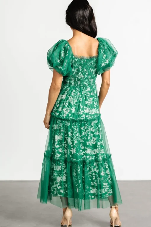 Doria Tulle Floral Maxi Dress | Green