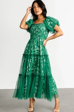 Doria Tulle Floral Maxi Dress | Green