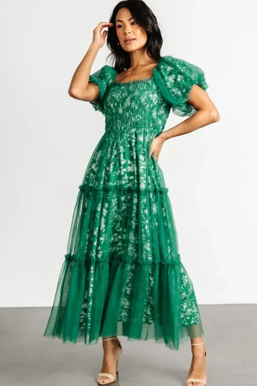 Doria Tulle Floral Maxi Dress | Green