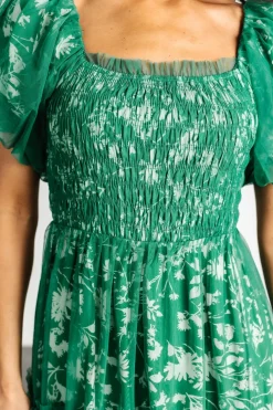 Doria Tulle Floral Maxi Dress | Green
