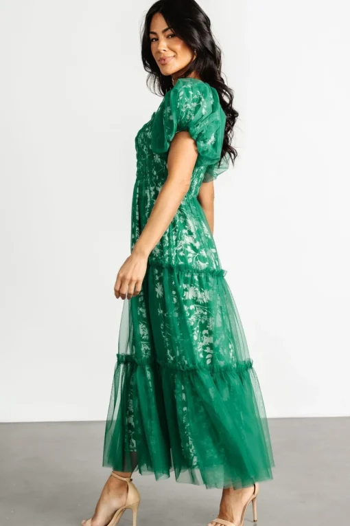 Doria Tulle Floral Maxi Dress | Green