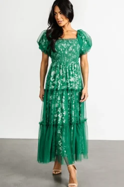 Doria Tulle Floral Maxi Dress | Green