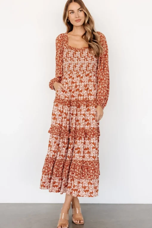 Dynah Tiered Dress | Rust +Cream Floral