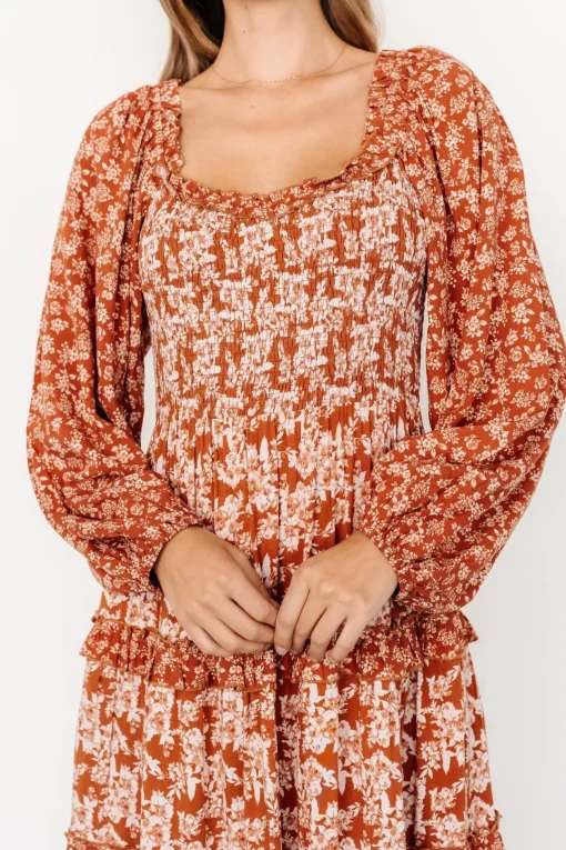 Dynah Tiered Dress | Rust +Cream Floral
