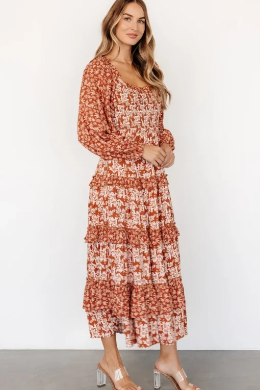 Dynah Tiered Dress | Rust +Cream Floral