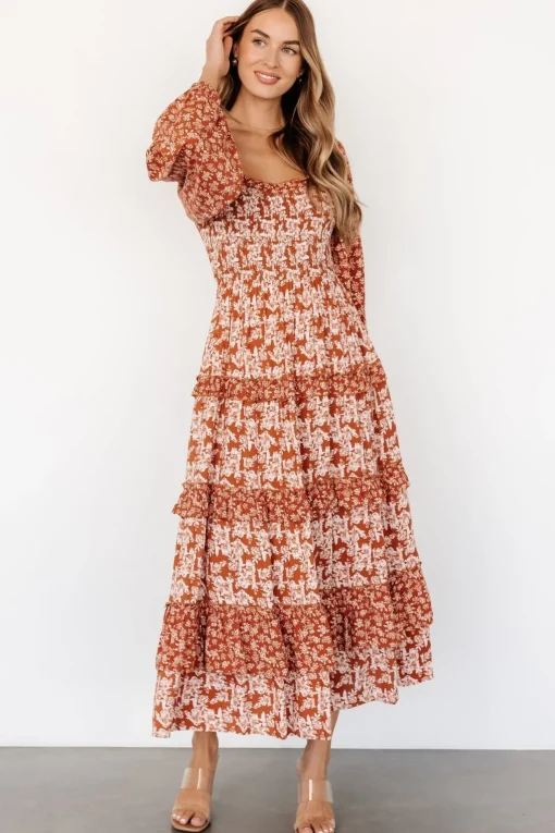 Dynah Tiered Dress | Rust +Cream Floral