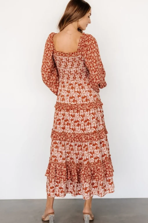 Dynah Tiered Dress | Rust +Cream Floral