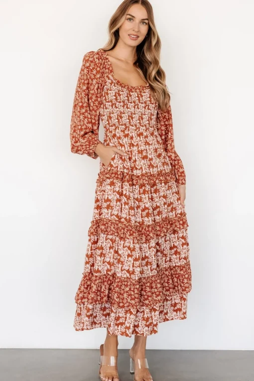 Dynah Tiered Dress | Rust +Cream Floral