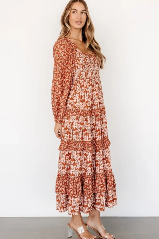 Dynah Tiered Dress | Rust +Cream Floral