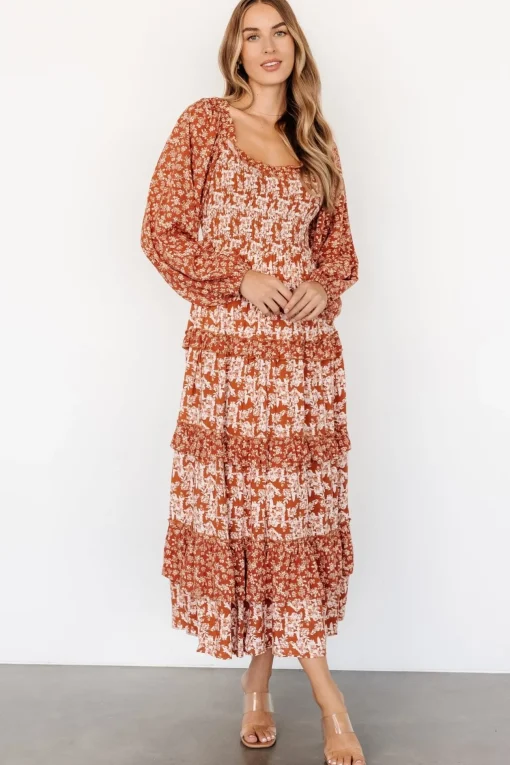 Dynah Tiered Dress | Rust +Cream Floral