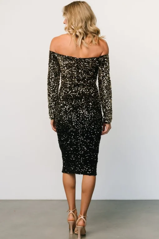Eclipse Sequin Midi Dress | Black + Gold