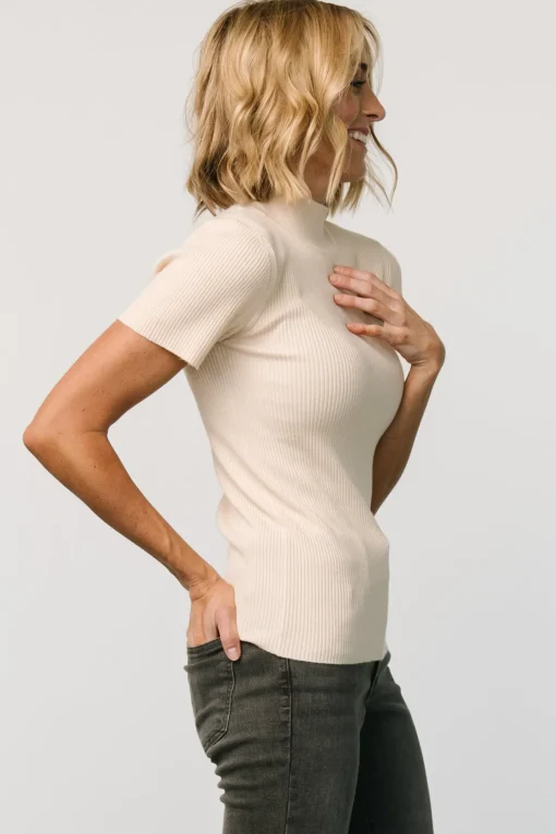 Edie Mock Neck Top | Cream