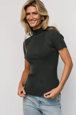 Edie Mock Neck Top | Deep Slate Blue