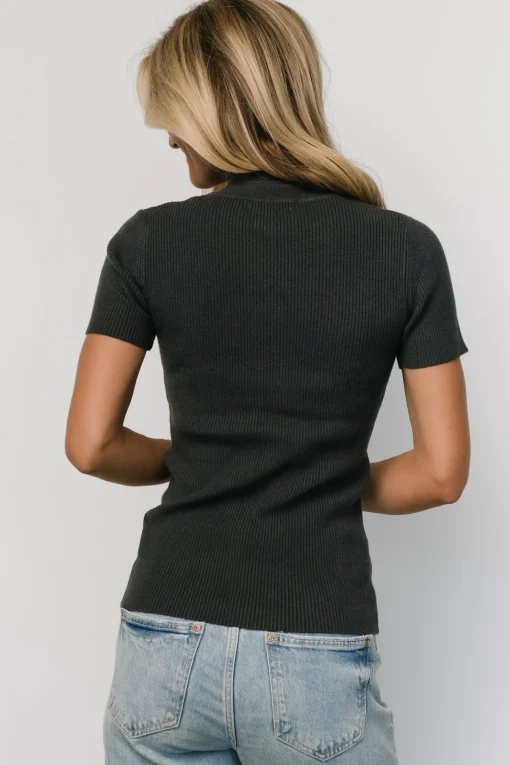 Edie Mock Neck Top | Deep Slate Blue