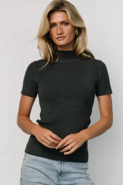 Edie Mock Neck Top | Deep Slate Blue
