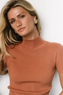 Edie Mock Neck Top | Terracotta