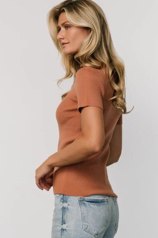 Edie Mock Neck Top | Terracotta