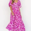Elaine Maxi Dress | Magenta + White