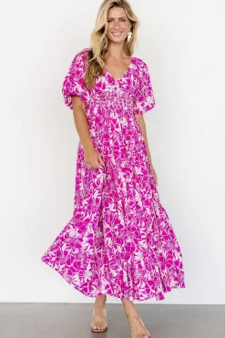 Elaine Maxi Dress | Magenta + White