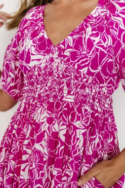 Elaine Maxi Dress | Magenta + White