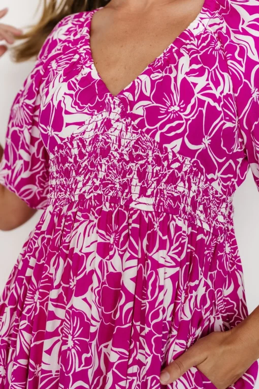 Elaine Maxi Dress | Magenta + White