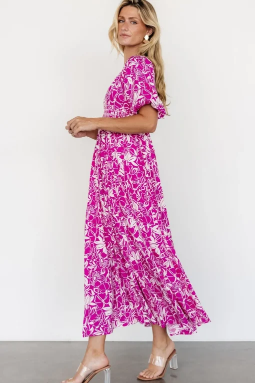 Elaine Maxi Dress | Magenta + White