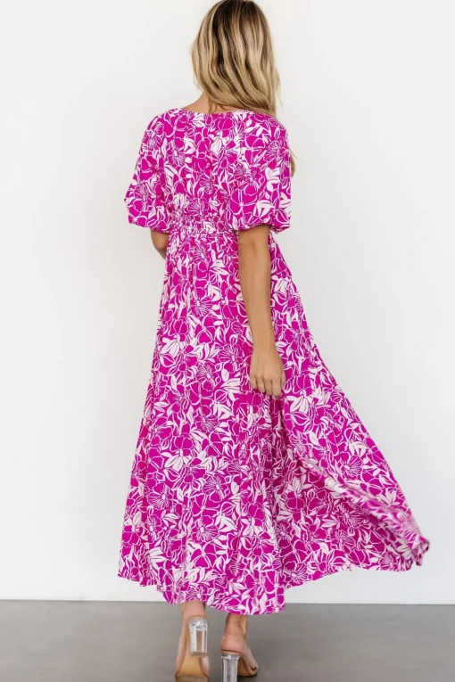 Elaine Maxi Dress | Magenta + White